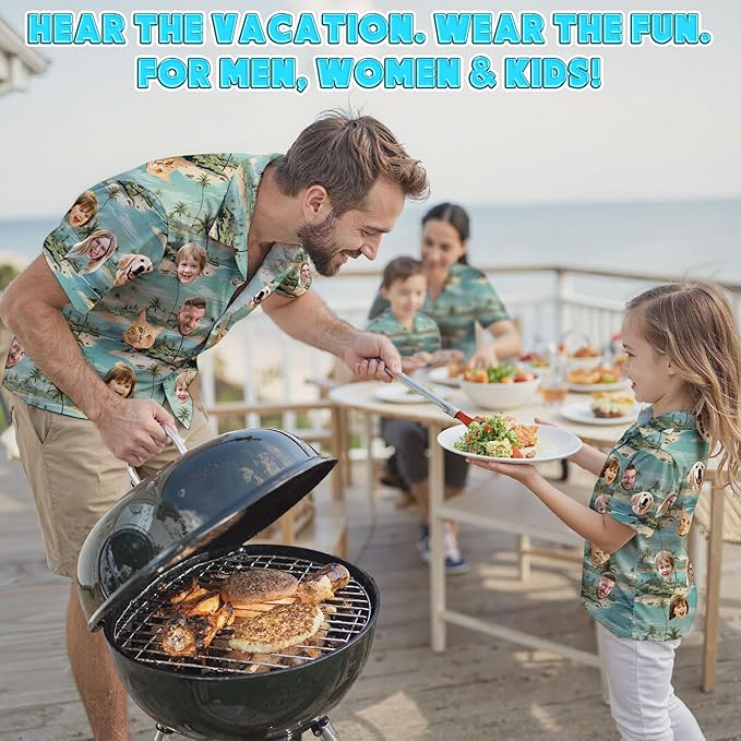 Custom Hawaiian Shirt with Face Photo Picture for Men Women Kids Youth Adult, Tropical Personalized Hawaiian Shirts Gift