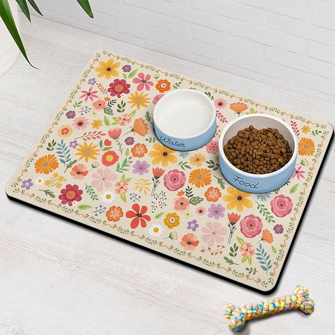 Pet Feeding Mat for Floors Waterproof Dog Mat for Food and Water Absorbent Quick Dry Non Slip mat for Cat Bowls