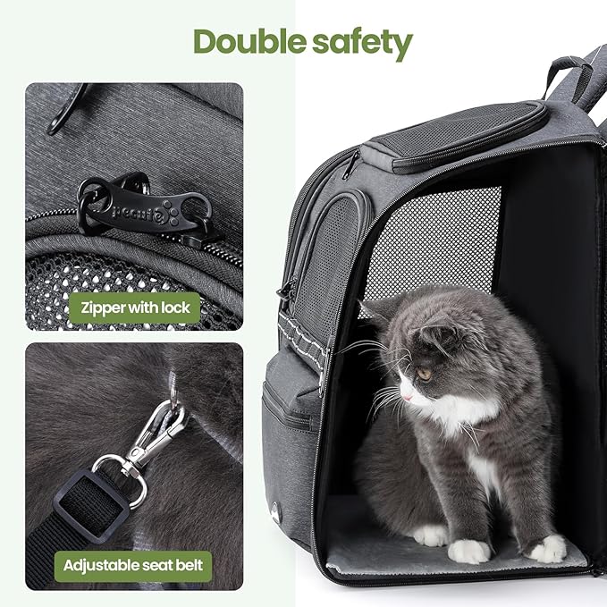 Pecute Cat Backpack Carrier, 30% Energy Saving Breathable Pet Backpack, Foldable Ergonomic Travel Carrier for Cats and Small Dogs, Ideal for Hiking, Outdoor Trips & Vet Visits