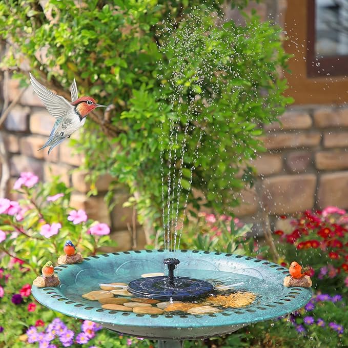AMZtime Solar Fountain, 2025 Upgraded Solar Water Fountains with 6 Nozzles, Free Standing Floating Solar Powered Water Fountain Pump for Bird Bath, Garden, Pool, Pond and Outdoor