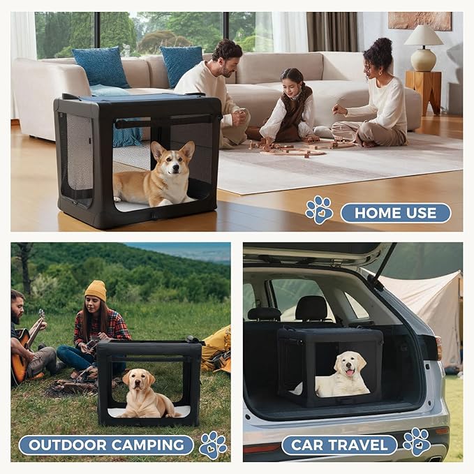 DUMOS Dog Crate 24 Inch Travel Cat Pet Carrier for Small Dog, Portable Foldable Soft Pet Airline Approved Crate with Storage Bag & Washable Pad for Indoor Outdoor Dog Kennel Carrier (S-30lbs, Black)