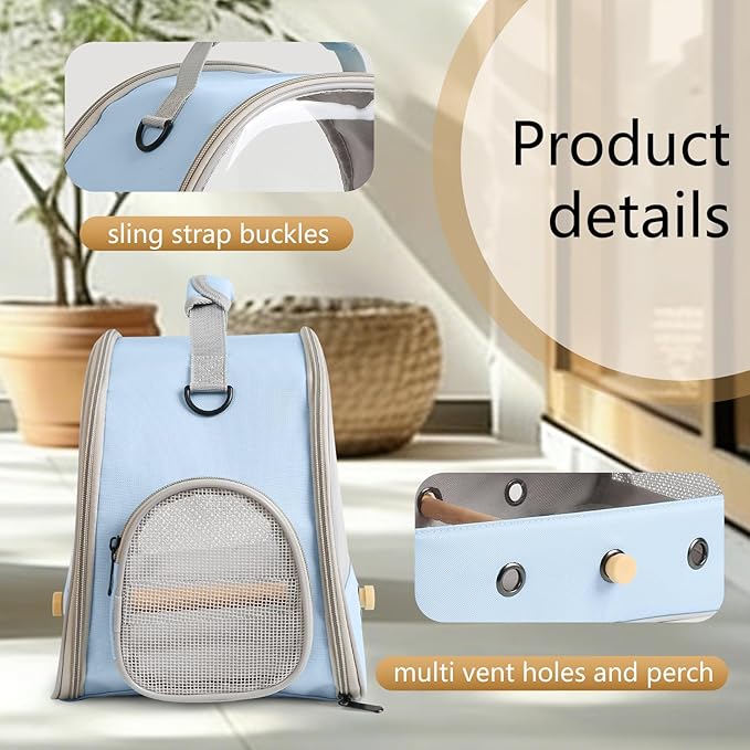 Bird Travel Carrier, Portable Small Bird Parrot Parakeet Carrier with Standing Perch, Side Access Window Collapsible
