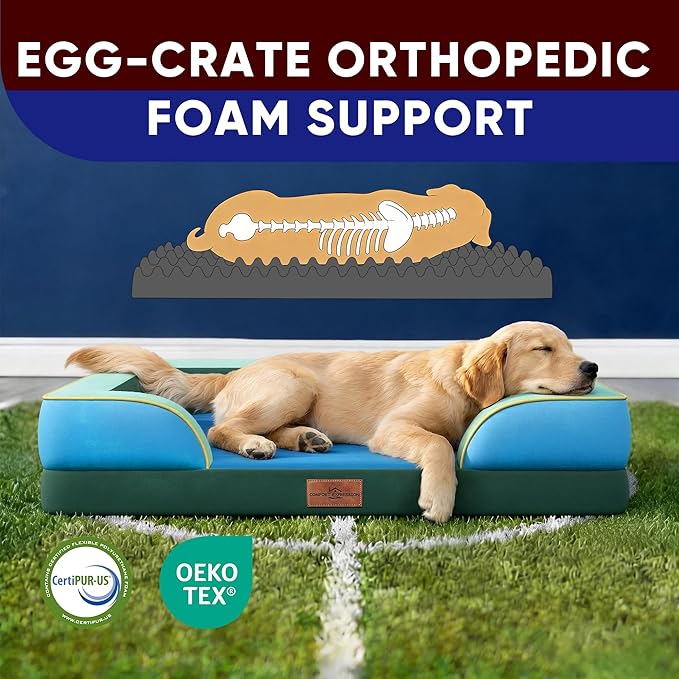 Comfort Expression Orthopedic Dog Bed for Extra Large Dogs 45x35 Inch, Waterproof Egg Crate Foam XL Pet Bed with Removable Bolsters, Dog Couch with Washable Cover & Non-Slip Bottom, Dallas