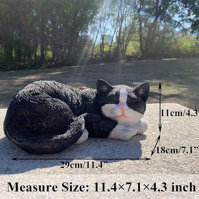 Cat Statue Outdoor Cat Figurines Garden Decor, Black Tabby Statue Figurine Decor Sculpture for Patio, Yard, Sleeping Tabby Statues for Indoor Table Accessory, Gift for Mom