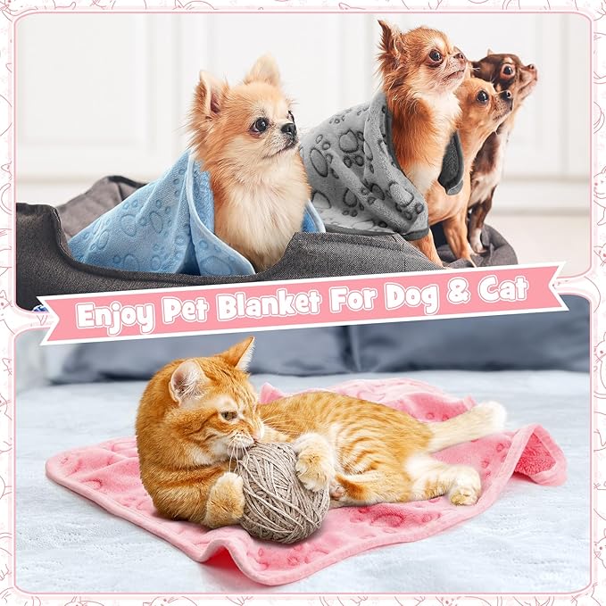 Tegeme 12 Pcs Pet Blankets Soft Fluffy Fleece Dog Cat Warm Paw Print Pattern Blankets Flannel Throw for Pets Dog Puppy Cat(23 x 16 Inch,Multicolor)