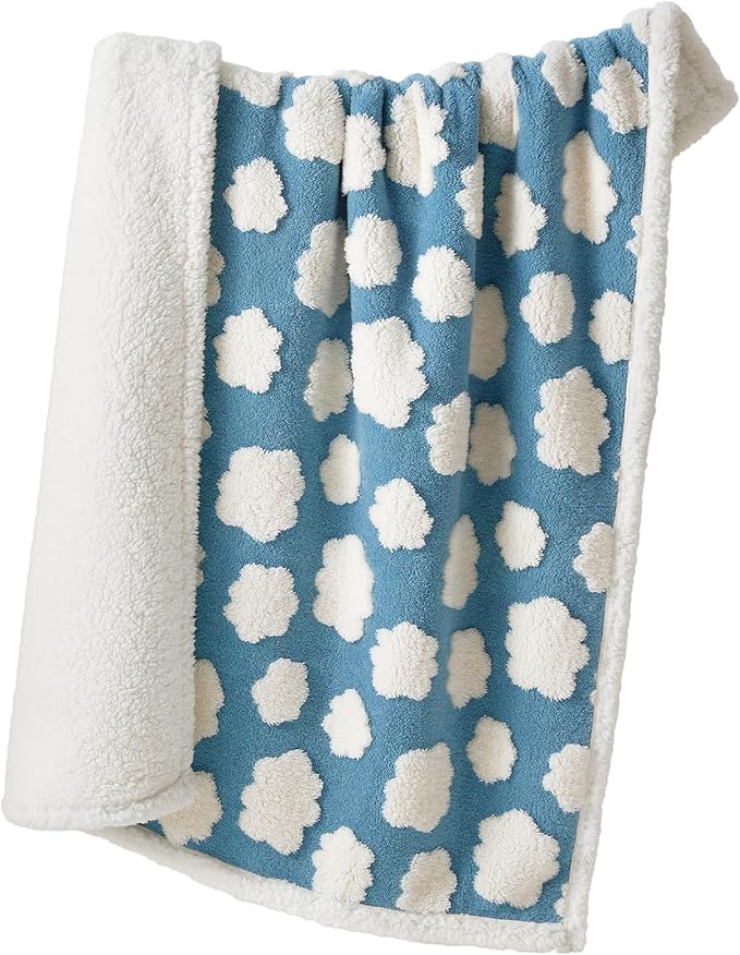 LE SURE Waterproof Dog Blanket for Large Dogs - Washable Double Sided Dog Blankets with Warm Jacquard Shag and Soft Sherpa Fleece, Pet Cat Blanket for Bed Couch Protection, 3D Textured Cloud, Blue