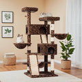 WEEWAY Cat Tree Tower for Indoor Cats,65'' Multi-Level Cat Furniture Activity Center,Stand House Condo Cave,Sisal Scratching Posts Ramps,Plush Perches Platforms Basket Hammock, Leopard Print
