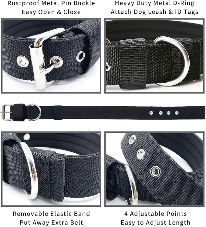 Heavy Duty Tactical Dog Collar - 1.5" Width Military Durable Thick Nylon with Adjustable Metal D Ring & Buckle Working Training K9 Collar for Medium Large Dogs (L(20"-23"), Black)