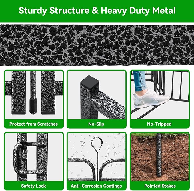 Heavy Duty Dog Playpen: 16 Steel Panels 40" Height, Square Steel Pipe with Reinforced Crossbars, 36FT 103 Sq.ft Portable Fence for Yard RV Camping, Snowy Black