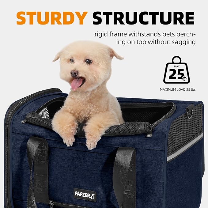 Top Loading Medium Cat Carrier with Private Curtain, Soft-Sided Small Pet Travel Crate Veterinarian, Teacup Poodle Dog Kennel Bag Suitcase Luggage Sleeve, 18x11x11 Inch Navy