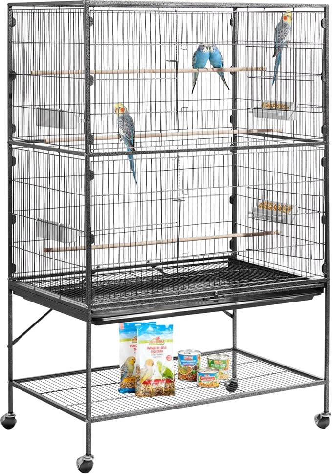 VEVOR Bird Cage, 36.6 x 22.8 x 59.5 inch, Flat Top, Wrought Iron Bird Flight Cage with Perches, Slide-Out Tray and Plastic Feeders, for Blue Tit, Cockatiel, Canary, Monk Parakeet, African Grey Parrot
