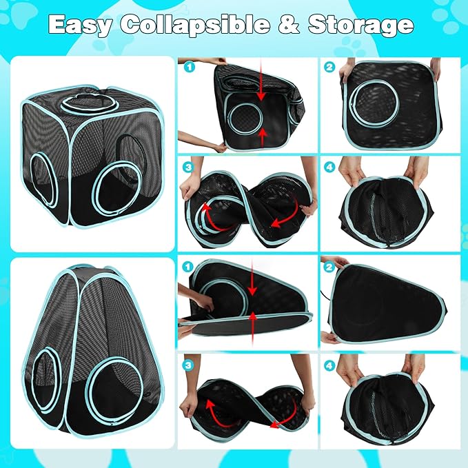 9.45FT Outdoor Cat Enclosures Portable Cat Playhouse, Pop Up Cats Tent with 33.86x 11.81IN Double Kitty Tunnels DIY in Multiple Ways, Cats Playpen Play Tents for Rabbits and Small Animals