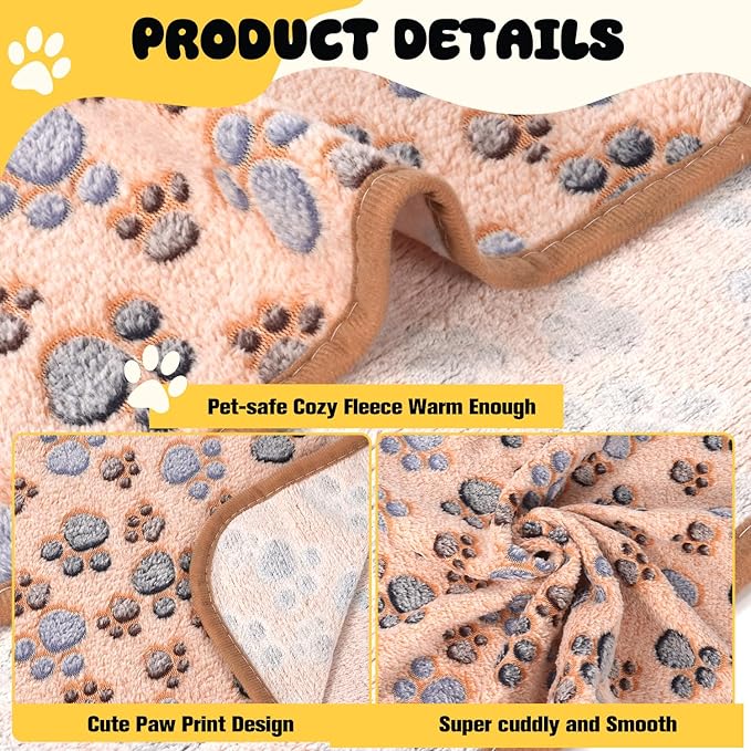 4 Pack Premium Soft Pet Blankets Washable, 23" x 16" Flannel Blankets for Dog Puppy Cat, Brown/Pink/White/Coffee