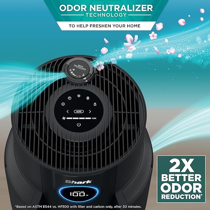 Shark Air Purifier for Home, NeverChange, for Large Room, HEPA-Exceeding Filter, Captures Pollutants, Pet Dander, Dust, Odor, Smoke, and More, Odor Neutralizer, HP152, Charcoal