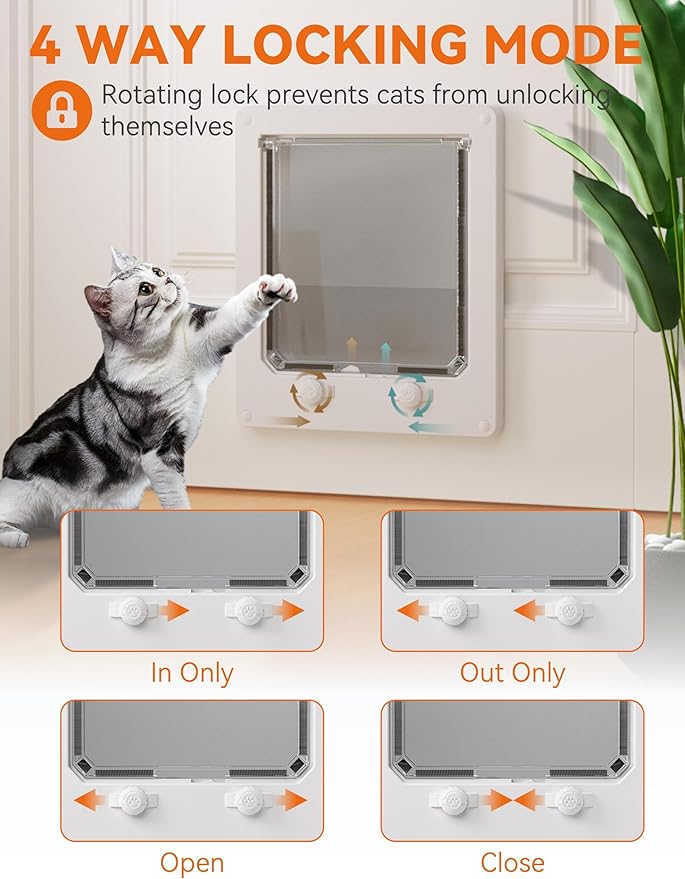 LIBBEPET Cat Door Interior Door, Indoor Cat Doors, Large Pet Doors for Cats Up to 18 lbs(Frame Size 9.3" x 10.6"), Upgraded 4 Way Locking Kitty Door for Interior & Exterior Doors, Easy to Install