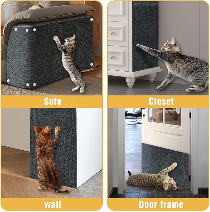 Cat Scratch Mat, 3PCS 39.4"x11.9" DIY Trimmable Self-Adhesive Cats Scratching Mat, Couch Protector from Cats Claw, Cat Scratch Furniture Protector Or Couch Protector (Dark Gray)
