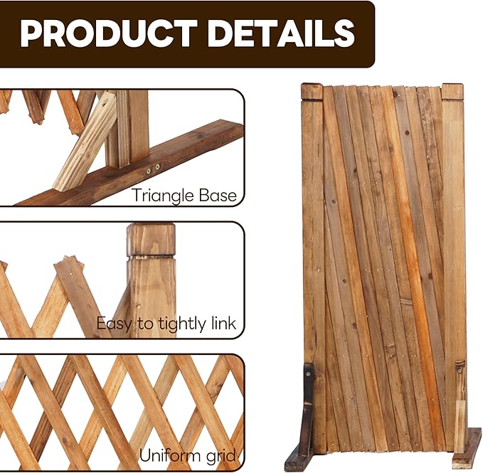 MYOYAY 2PCS Expandable Instant Fence Retractable Wooden Fence Wooden Pet Gate Freestanding Wood Plant Screen Fence Partition Wood Garden Trellis for Home Yard Garden Indoor Outdoor Decor