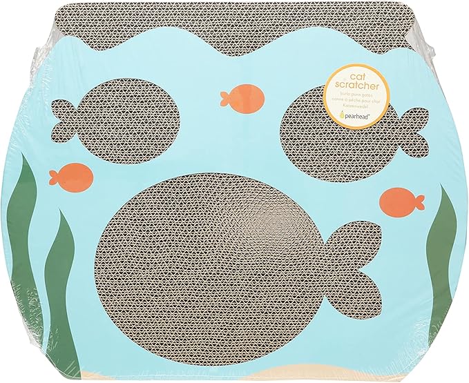 Pearhead Interactive Cat Scratch Toy, Fishbowl Theme, 19"W x 14.8"H x 1.3"D