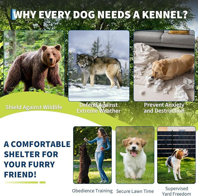 Large Dog Kennel Outdoor with Roof Heavy Duty Dog Enclosure Outside Pet Fence for Yard Dog Boarding Kennel Poultry House Cage Steel Fence with Ground Anchor Secure Lock Farm Training 7.5×7.5×5.5FT