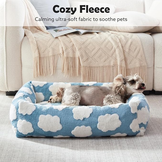 JOEJOY Cute Dog Bed Medium Size Dog, Rectangle Soft Furry Dog Beds for Large Medium Dogs, Washable Orthopedic Pet Bed with Removable Zipper Cover, Blue