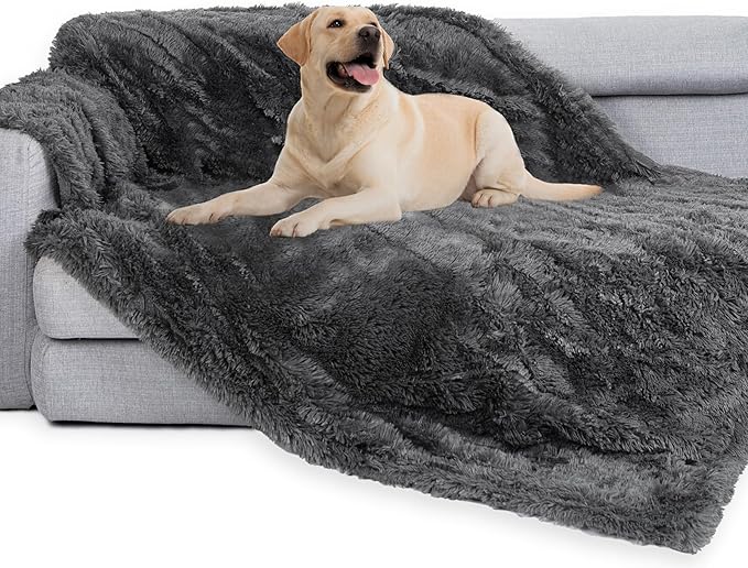 gogobunny Waterproof Dog Blanket for Couch & Furniture Protection - Super Soft Reversible Throw for Large Dogs & Cats, Calming Washable Fur & Sherpa Pet Blanket (50x60 Inch, Grey)
