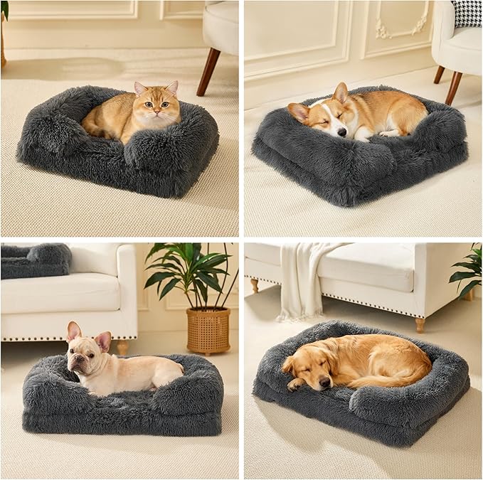Orthopedic Dog Bed Large Dogs of Comfortable Memory Foam Pet Bed with Sides,Fluffy Dog Couch Sofa Bed with Anti-Slip Bottom Dark Grey L