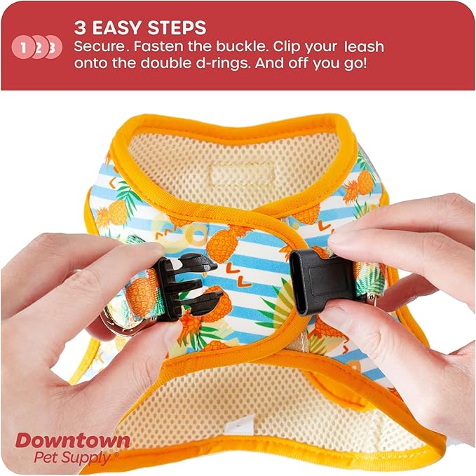 Downtown Pet Supply Step-in Dog Harness – No Pull, Adjustable Padded Mesh with Reflective Trim, Secure Buckle Strap – Comfortable & Breathable Small Dog Harness, X-Large, Pineapple