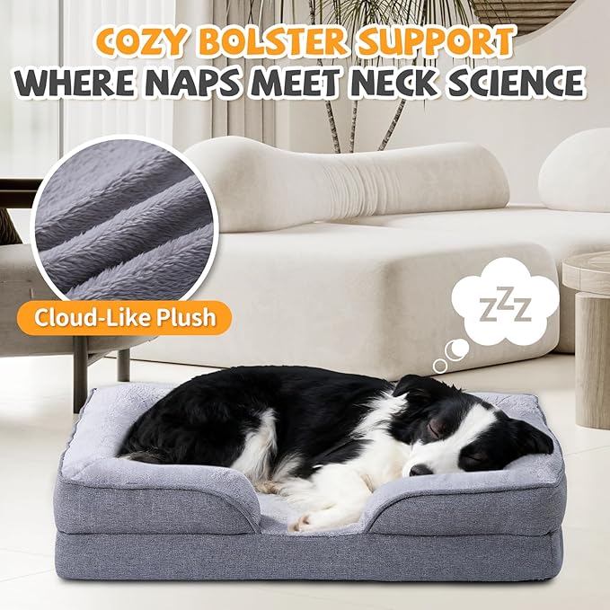 Makigued Orthopedic Dog Bed for Medium Dogs Egg Crate Foam Pet Sofa with Waterproof Liner, Removable Washable Cover, Nonslip Bottom, Cozy Couch for Medium Dogs and Cats, 35.0 x 24.8X 6.7 in, Grey