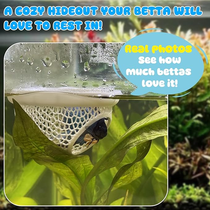 Floating Betta Hide & Shrimp Cave – 3D Printed Aquarium Hammock with Marble Texture, Feeder Ring & Rest Spot for Betta Fish, Nano Tanks, Corydoras, Shrimp – Safe PLA