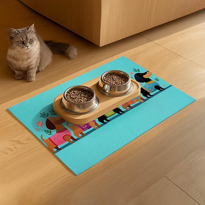 Spring Dachshund Pet Feeding Mat 24x16 Inch Cute Pet Feeding Area Mat Pet Food Mat Pet Mats for Food and Water Dog Mat for Food and Water Indoor Feeding Corner Kitchen Floor Decor