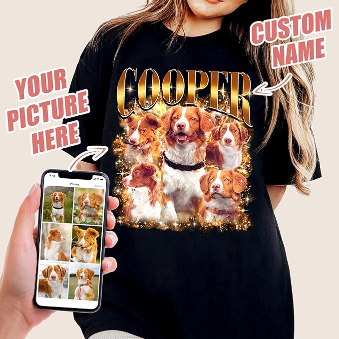 JIX & JOKY Custom Your Own Bootleg Rap Shirts with Dog Faces Custom Pet Shirt for Men Graphic Tshirt Gift Idea for Pet Lovers