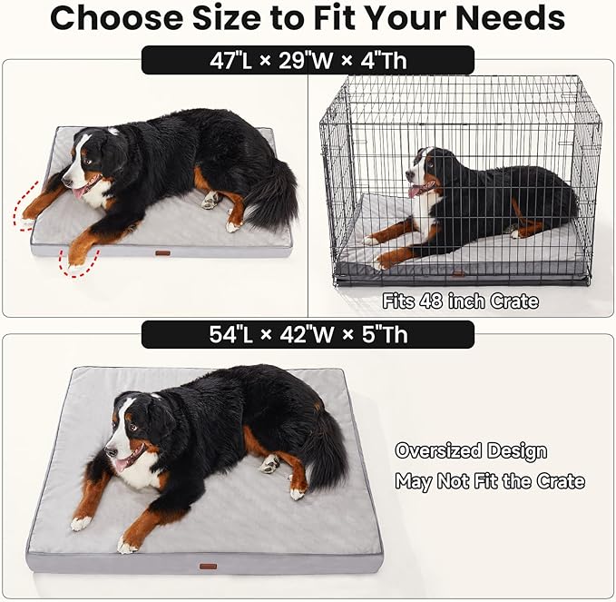 OhGeni Orthopedic Waterproof Dog Bed for Extra Large Dogs, Machine-Washable Removable Cover in Easy-Clean Fabric, High Density Foam & Easy-Carry Handle, Wider and Larger, 54 inch (Gray)