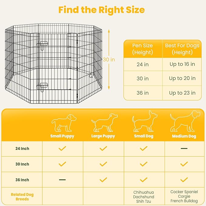 Yaheetech 34" High 8 Panel Foldable Metal Dog Exercise Pen Pet Playpen Dog Fence Outdoor & Indoor Use for Small Animals with Door Black