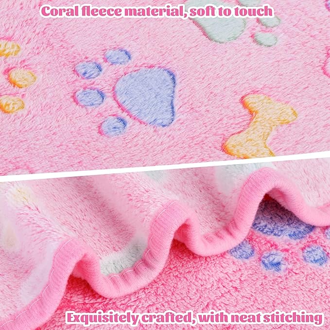 MCEAST 30 Pieces Fluffy Dog Cat Blanket with Paw Print 16 x 24 Inch, Washable Ultra-Soft Flannel Pet Throw Blankets for Small Animals, Cozy Puppy Bed Mat Warm Plush Bedding