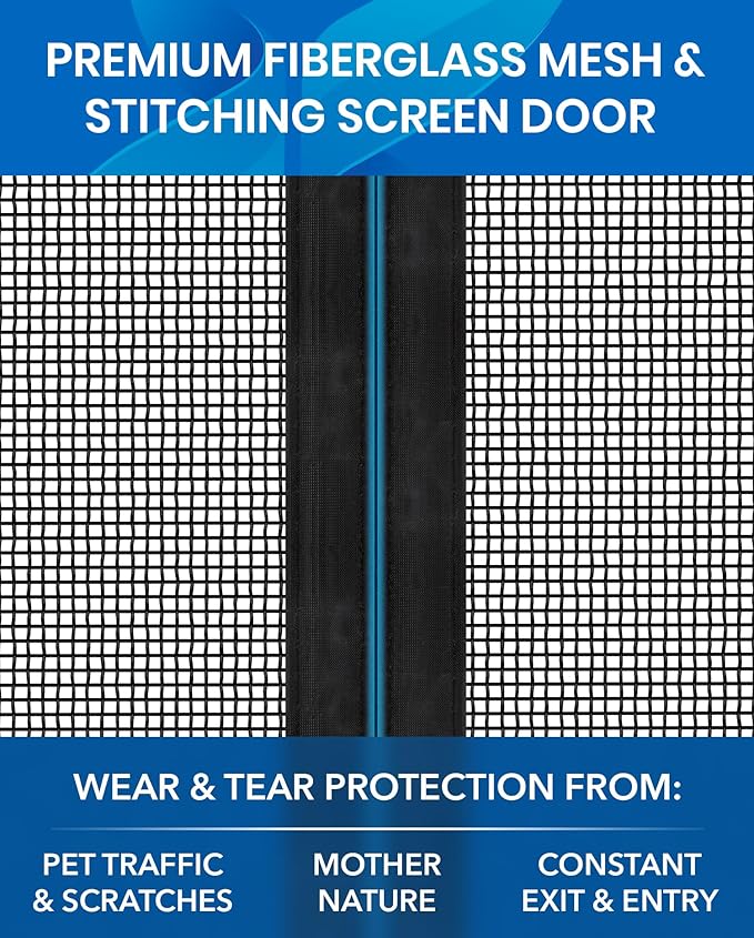 Flux Phenom Upgraded Magnetic Screen Door - Bugs Out, Breeze in - 9min Install Auto-Sealing Heavy Duty Double Stitched Mesh, 52 Magnets, Hands Free Patio Doors Net, Pet & Kid Friendly, 38 x 82 Inch