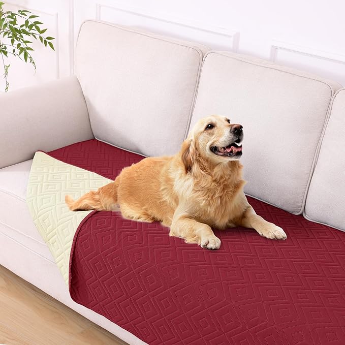 hyha Waterproof Dog Blanket, Soft Dog Bed Cover Pet Blankets, Waterproof Sofa Couch Cover for Dogs Washable, Reversible Pet Couch Covers for Sofa Furniture (40x70 Inch, Wine Red/Beige)
