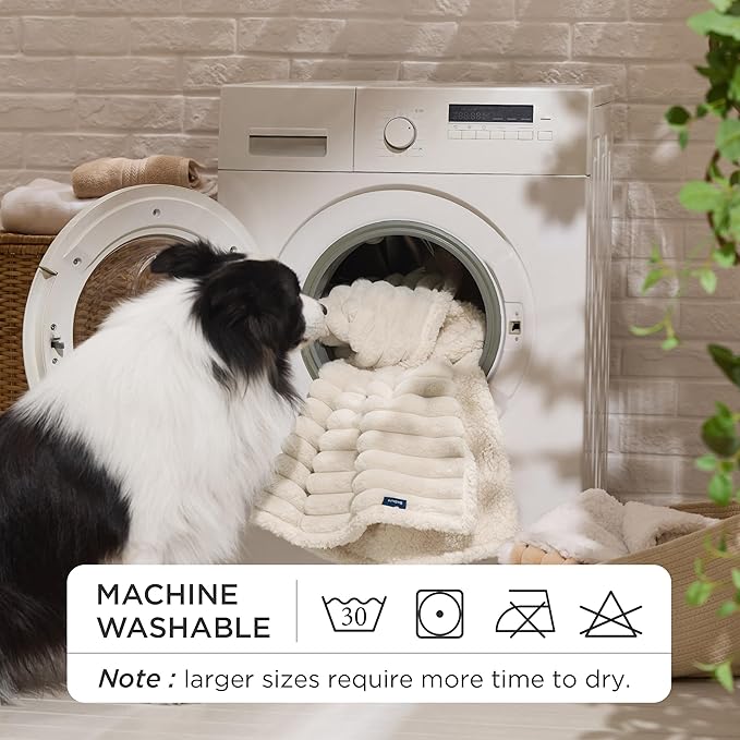 Bedsure ComfyFleece™ Waterproof Dog Blankets for Large Dogs - Soft Pet Cat Blanket Corduroy Fleece for Couch Bed Protector Washable, Cozy Calming Reversible Furniture Protection,50"x60", Cream