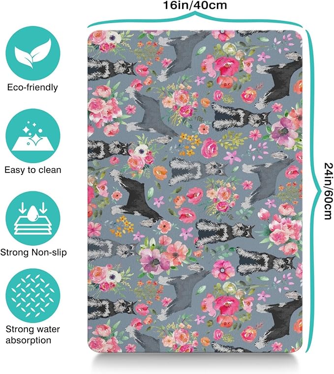 Schnauzer Dog Food & Water Mat, Pet Feeding Mat for Floor Non-Slip Waterproof, Super Absorbent Cat Bowl Mat, Easy to Clean Eco-Friendly Durable Pet Placemat,16" × 24"
