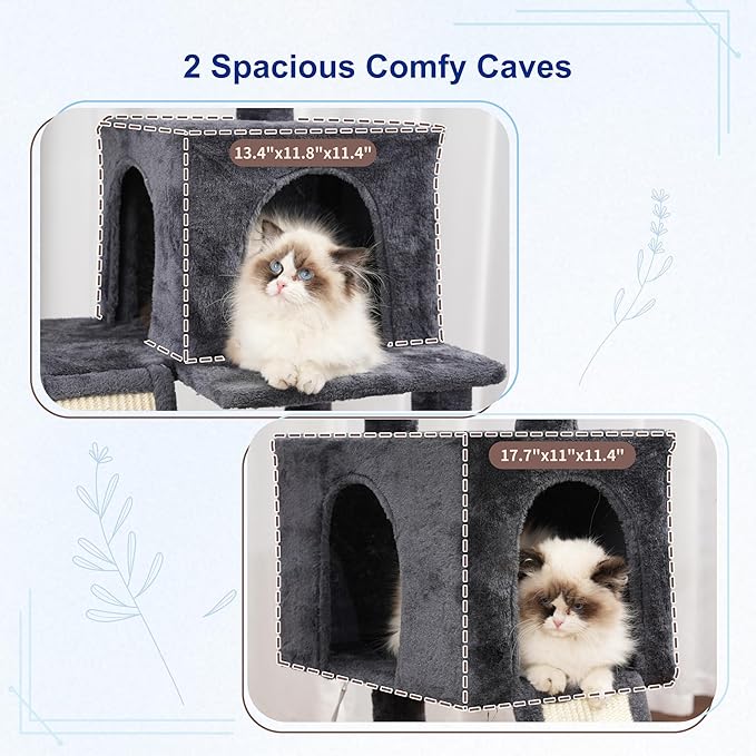 Cat Tree for Indoor Cats, 71'' (180cm) Multi-Level Cat Tower for Large Adult, Sturdy Cat Tree House with 2 Scratching Boards 7 Posts, 2 Plush Perches/Condos, Hammock, Smoky Gray GCT032G