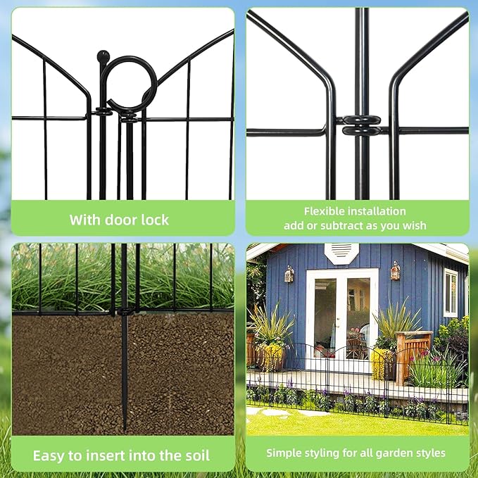 Decorative Garden Fence 24in (H) x20ft (L), 10 Pack No Dig Fence Animal Barrier for Dog with Lock, Arched Flower Bed Edging, Wire Border Panel Fencing for Yard Patio Outdoor Decor