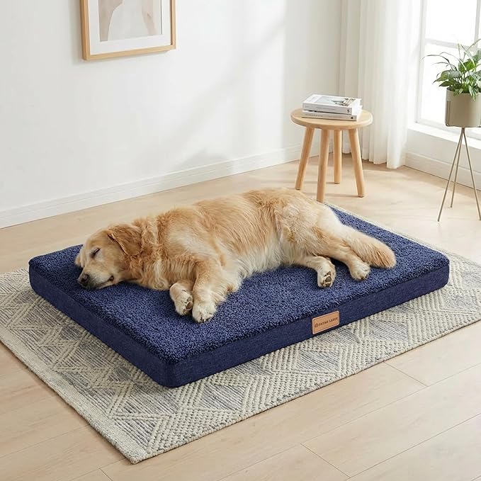 Patas Lague Orthopedic XL Dog Bed Large Sized Dog 42''X28'', Soft Waterproof Egg Crate Foam Large Pet Crate Beds Mat with Removable Washable Cover and Non-Slip Bottom, Navy Blue