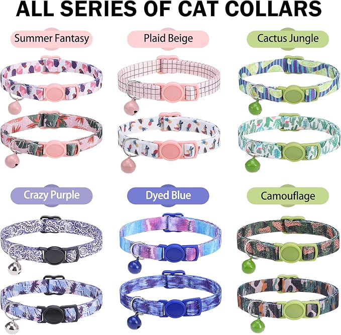 Breakaway Cat Collars for Girl Boy Cats, Fall Winter All Weather Cat Collar Personalized Pattern 2 Pack,Cute Classic Safety Buckles and Bells,Adjustable Printed Nylon Colorful Red