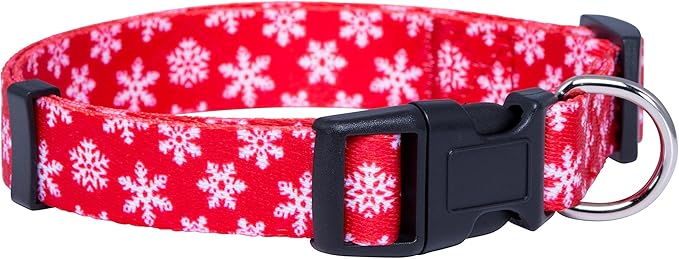 Native Pup Christmas Dog Collar- Winter Holiday Collars for Pets- Xmas Gift for Puppy- Santa, Reindeer, Snowman, Candy Cane, Red Green- Girl Boy- Small, Medium, Large Breeds (Red Snowflake, Medium)