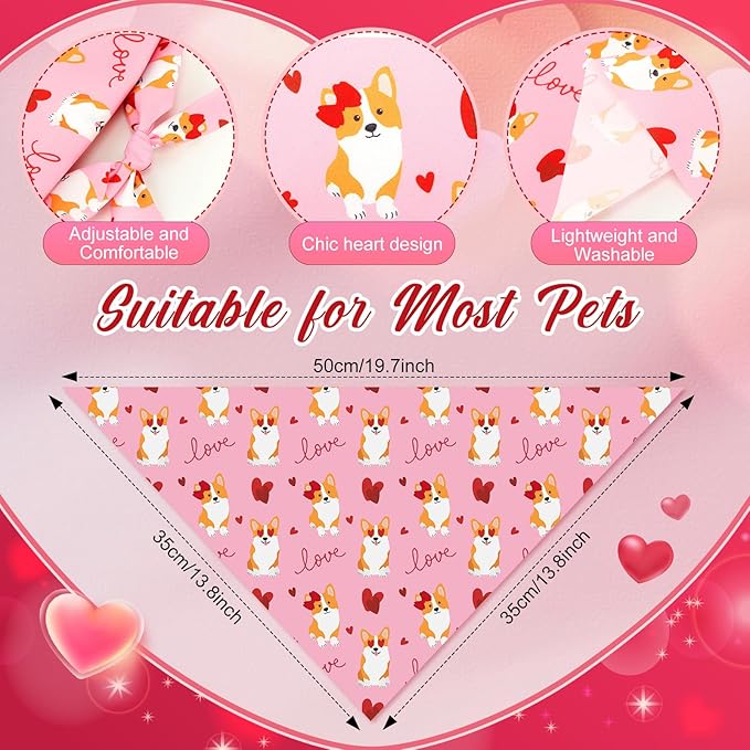 Abbylike 50 Pcs Valentines Day Dog Bandanas Bulk Red and Pink Bandanas for Dogs Triangle Kerchief Bibs Scarf for Pet Romantic Costume Photo Props Accessories Pet Shops Groomers (19.7 x 13.8 x 13.8)