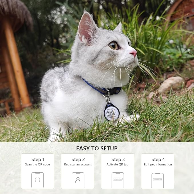 2-Pack QR Code Pet ID Dog cat Tags for Collar Personalized for Cats Online Profile - Scan QR Receive Instant Pet Location Alert Email, Anti-Lost,No Subscription fees (Blue & Pink, for cat - 1")