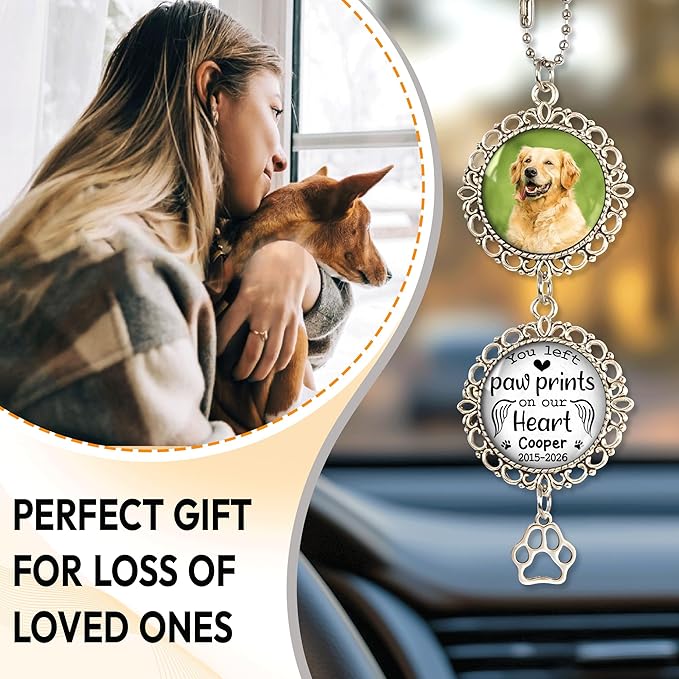 Hyturtle Personalized Pet Memorial Car Hanging Ornament - Custom Photo Pet Memorial Gift Rearview Mirror Hanging Accessories -Dog Remembrance Gifts - Loss of Dog Sympathy Gift - Car Memorial Gifts