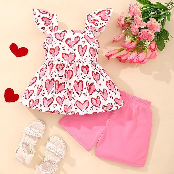 Toddler Baby Girls Summer Clothes Outfits Ruffled Sleeve Dinosaur Shirt Leopard Tops and Shorts Pants Sets 2PCS