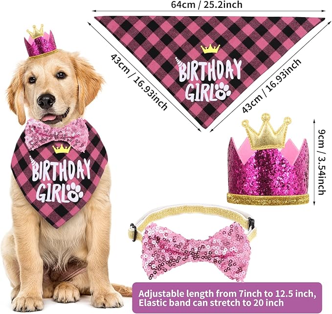 Dog Birthday Party Supplies, Dog Birthday Hat Bandana Scarf with Cute Bow Tie, Flag, Balloons for Small Medium Dogs Pets, Doggie Party Supplies Decorations