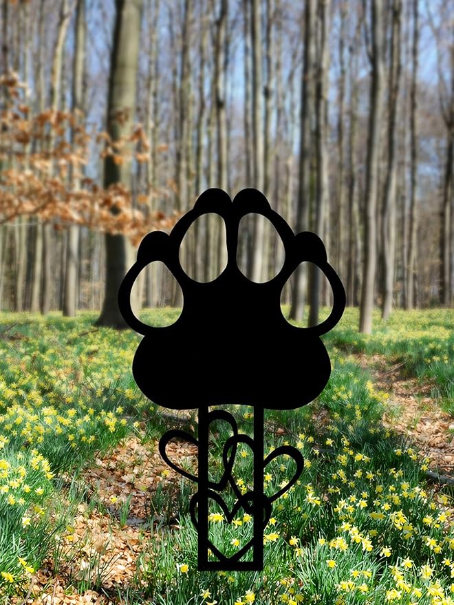 Memorial Garden Stake — Metal Cross Grave Marker Designed for Dog & Cat, Featuring Paw Prints and Heart Motifs,Suitable for Outdoor Cemeteries,Ideal Gifts to Honor Departed Pet (10.4 x 4.3'')