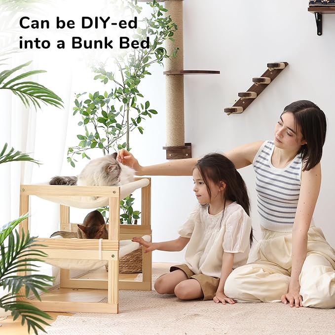FUKUMARU Cat Bed Hammock, Cozy Velvet Cat Couch for Indoor Cats, Raised Wooden Cats Perch, 21 Inch Pet Sofa, Outdoor Dog Beds, Suitable for Puppy, Bunny and Small Animal, White